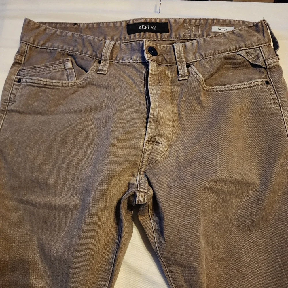 Replay Waitom Regular Slim Fit Jeans Taupe Brown Button Fly Mens 30x34 M983J - Picture 6 of 7